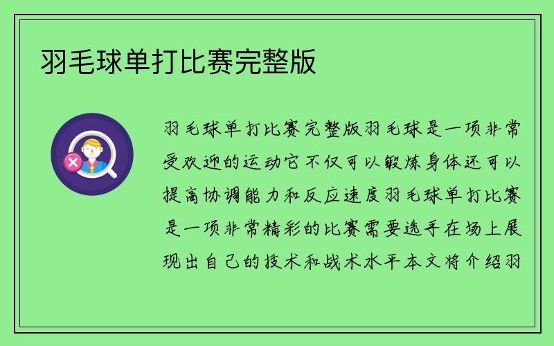 羽毛球单打比赛完整版