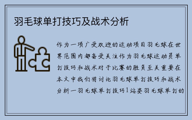 羽毛球单打技巧及战术分析